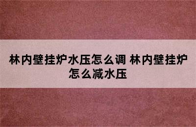 林内壁挂炉水压怎么调 林内壁挂炉怎么减水压